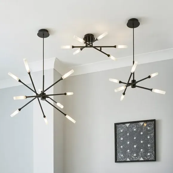 6 Light Semi Flush Ceiling Light - Black, Steel