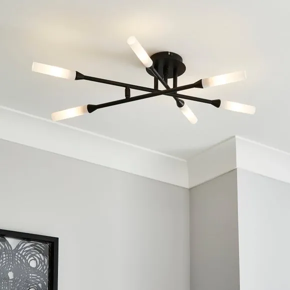 6 Light Semi Flush Ceiling Light - Black, Steel image