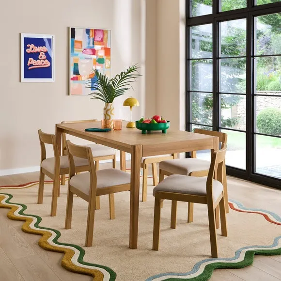6-Seater Dining Set with Curved Legs - Oak image