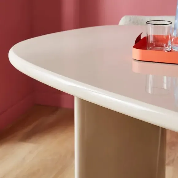 6-Seater Oval Dining Table - Mushroom, High Gloss