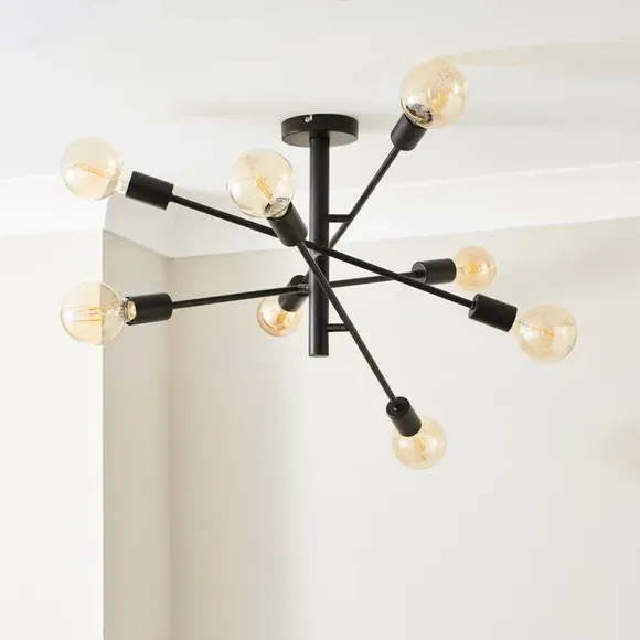 8 Light Semi Flush Ceiling Light - Black