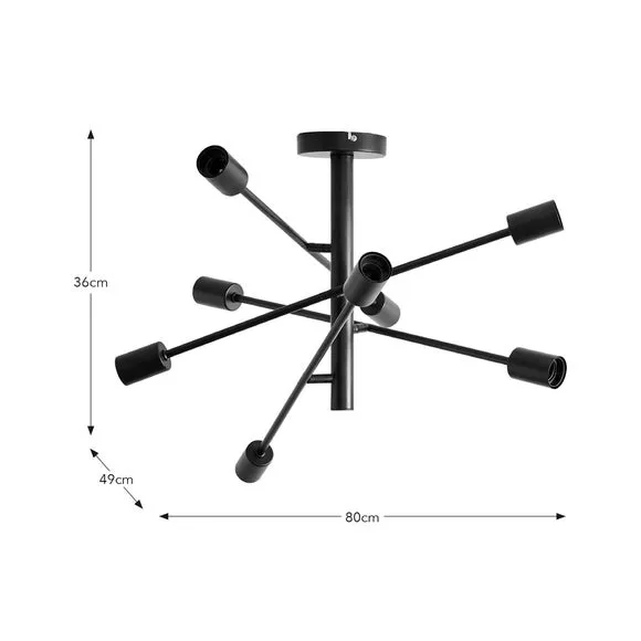 8 Light Semi Flush Ceiling Light - Black
