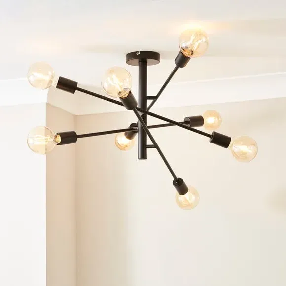 8 Light Semi Flush Ceiling Light - Black