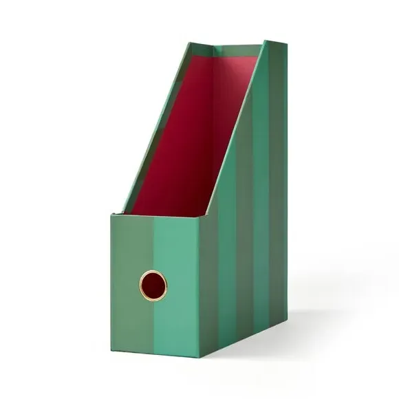A4 Magazine File with Metal Pull - Green, Stripe