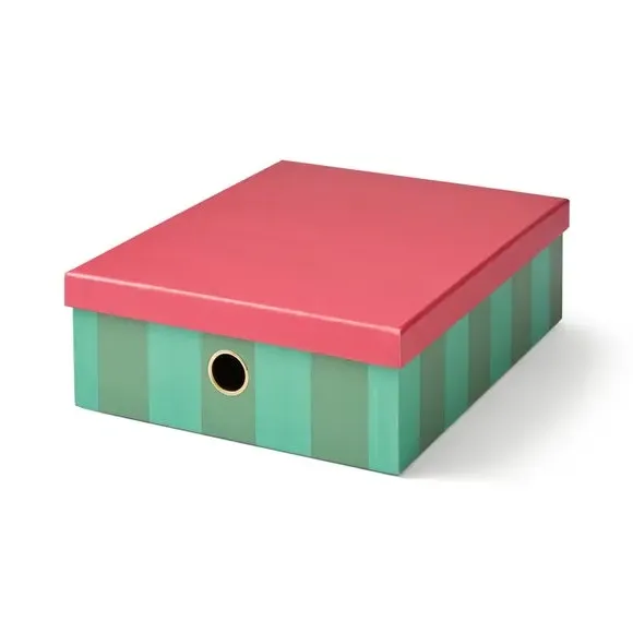 A4 Storage Box with Metal Pull - Green, Stripe
