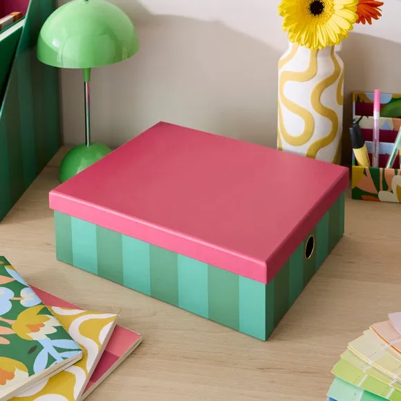 A4 Storage Box with Metal Pull - Green, Stripe image