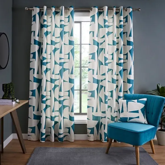 Abstract Print Cushion with Piped Edge - Teal