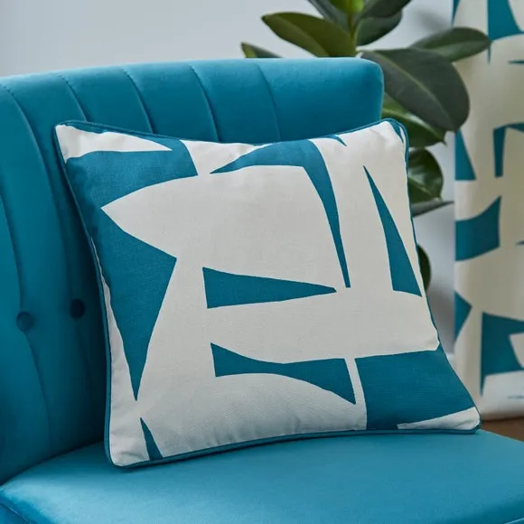 Abstract Print Cushion with Piped Edge - Teal