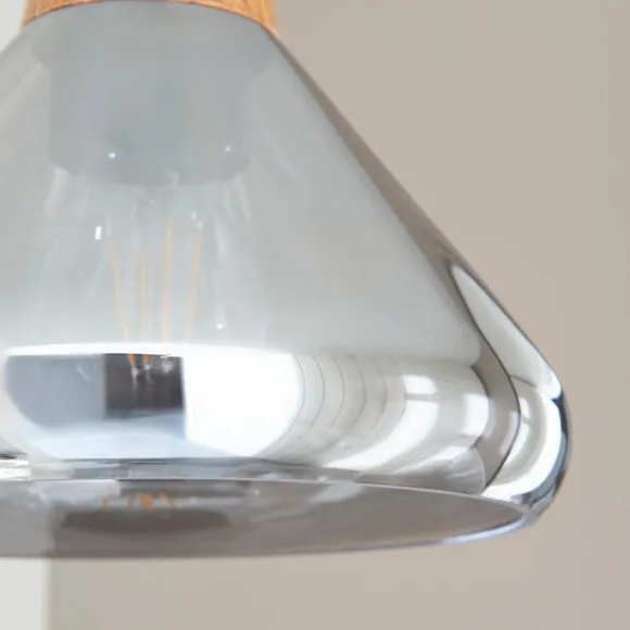 Adjustable Pendant Light - Smoke, Wood Effect