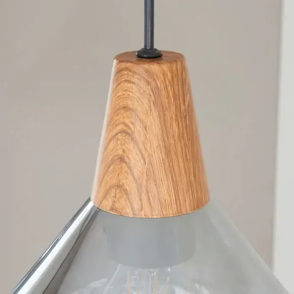 Adjustable Pendant Light - Smoke, Wood Effect