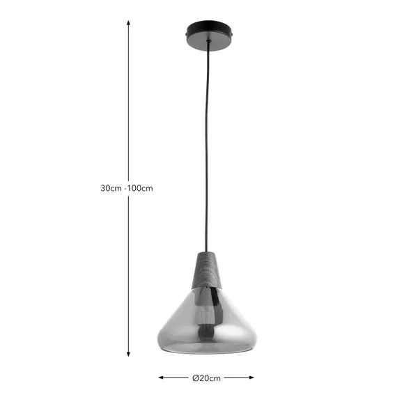 Adjustable Pendant Light - Smoke, Wood Effect