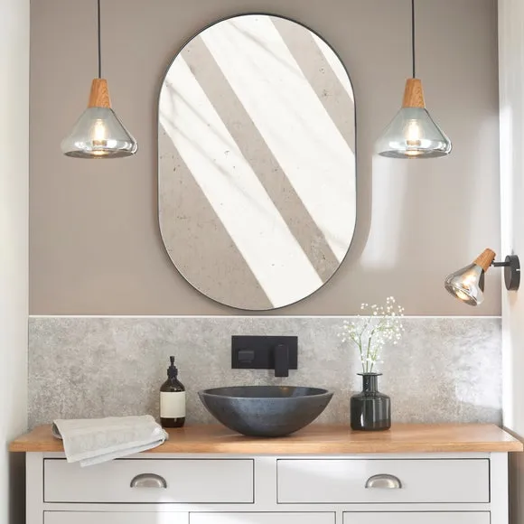 Adjustable Pendant Light - Smoke, Wood Effect