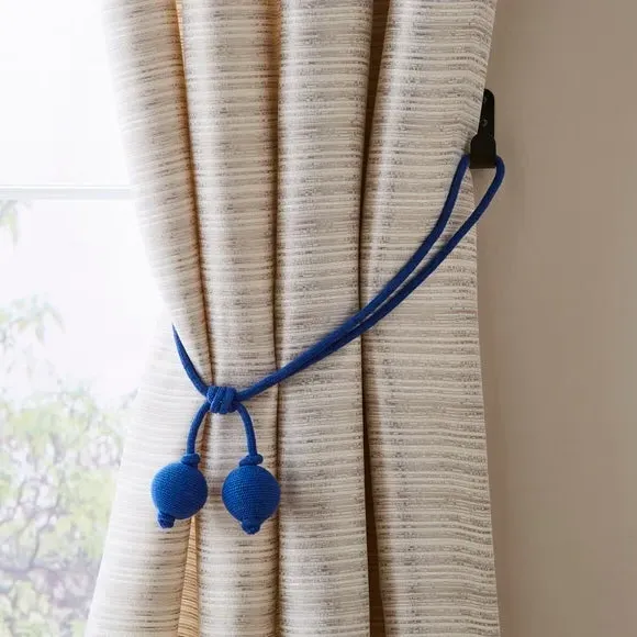 Ball Curtain Tieback with Rope Detail - Blue image