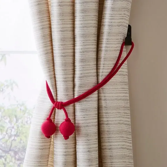 Ball Curtain Tieback with Rope Detail - Magenta