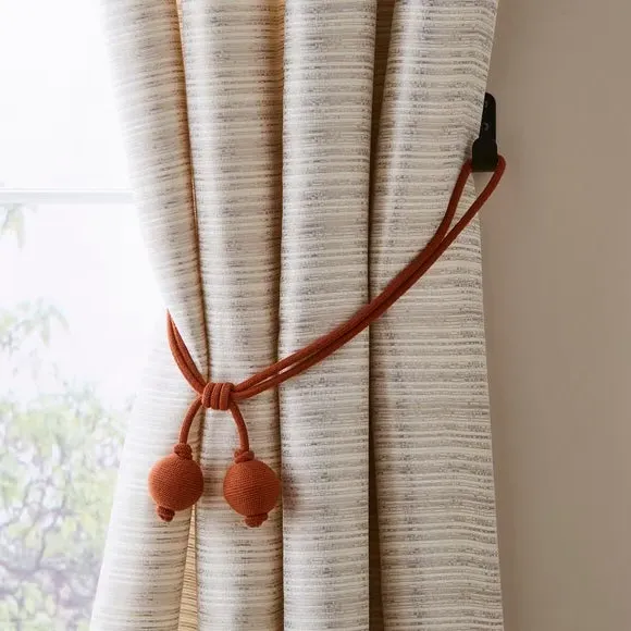 Ball Curtain Tieback with Rope Detail - Orange