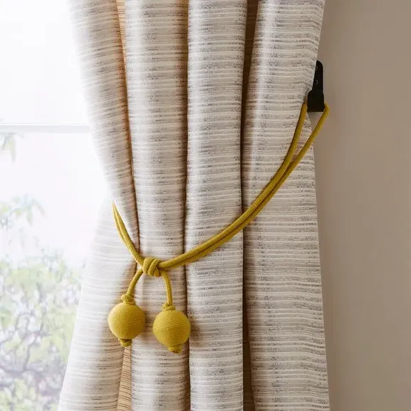 Ball Curtain Tieback with Rope Detail - Yellow