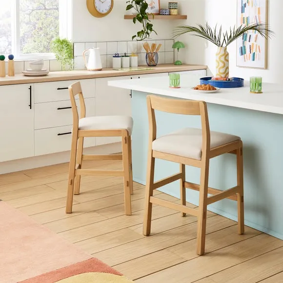 Bar Stool with Cushioned Seat - Light Oak