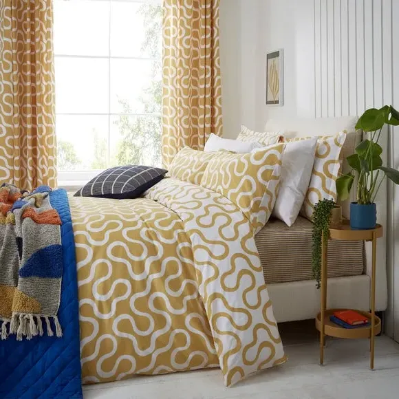 Blackout Eyelet Curtains - Ochre, Cotton