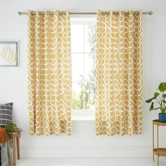 Blackout Eyelet Curtains - Ochre, Cotton