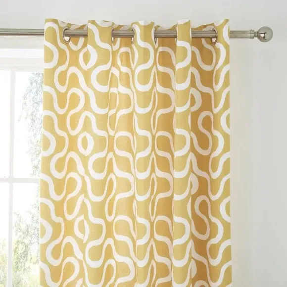 Blackout Eyelet Curtains - Ochre, Cotton image