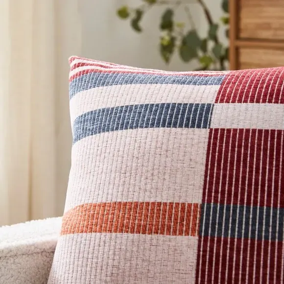 Block Check Cushion - Cardinal Red, Fabric