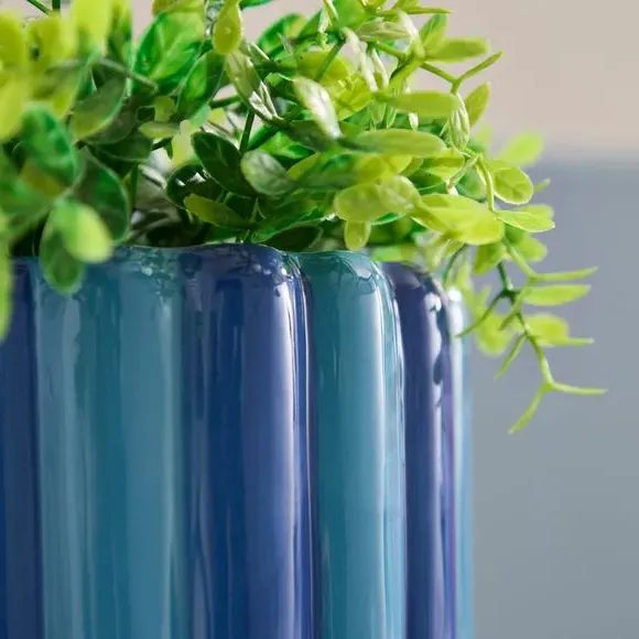 Bubble Stripe Plant Pot - Blue, Ceramic