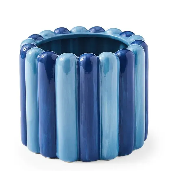 Bubble Stripe Plant Pot - Blue, Ceramic