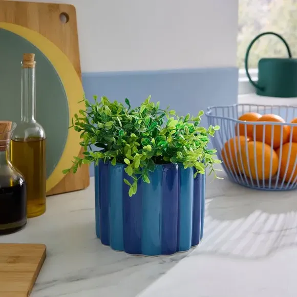 Bubble Stripe Plant Pot - Blue, Ceramic image