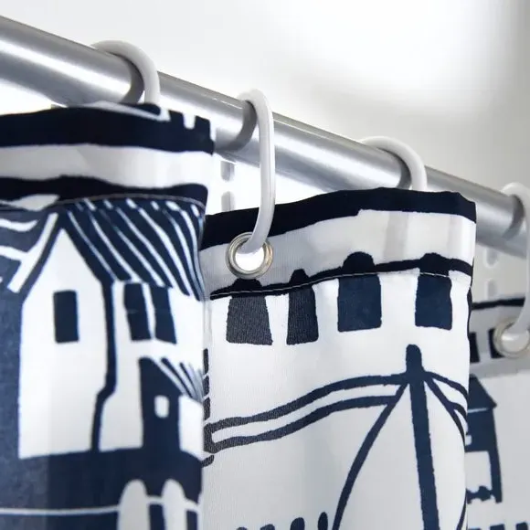 Coastal Boats Shower Curtain - Blue, Polyester