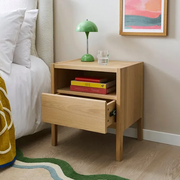 Compact Bedside Table with Drawers - Oak