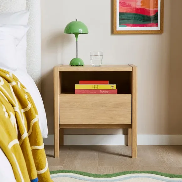 Compact Bedside Table with Drawers - Oak image