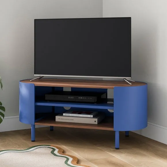 Compact Corner TV Unit with Storage - Blue, Metal