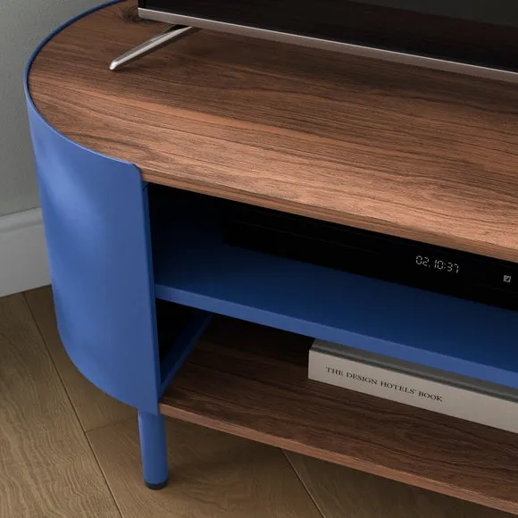 Compact Corner TV Unit with Storage - Blue, Metal