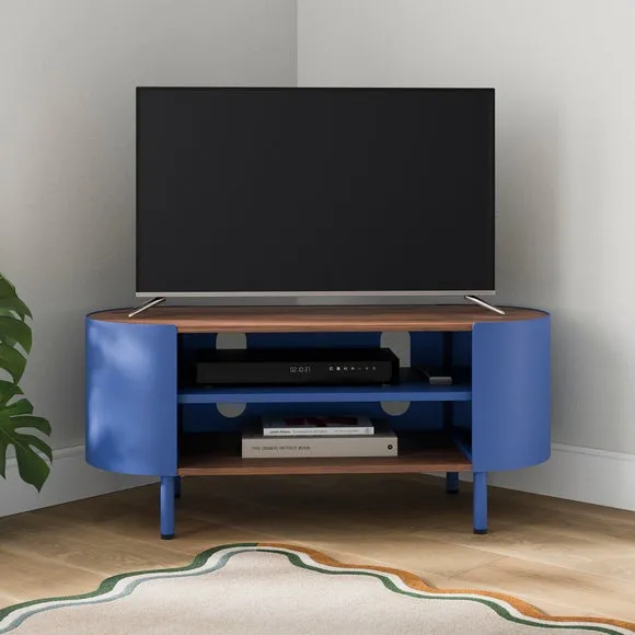 Compact Corner TV Unit with Storage - Blue, Metal image