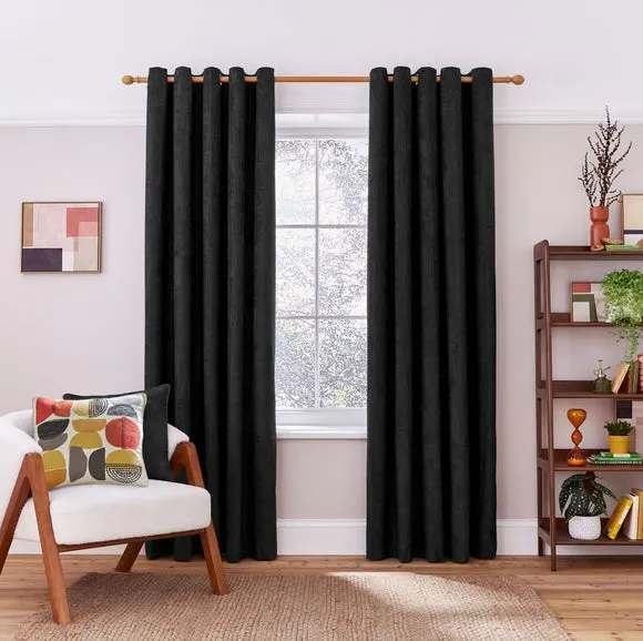 Cord Eyelet Curtains - Black, Polyester
