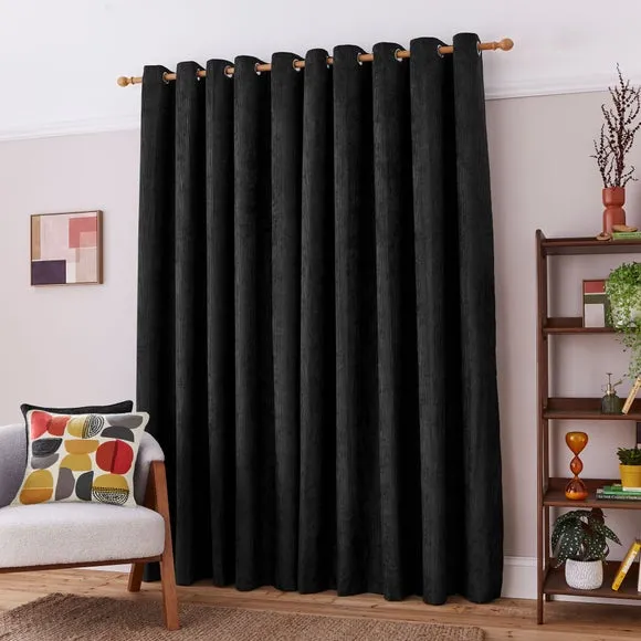 Cord Eyelet Curtains - Black, Polyester
