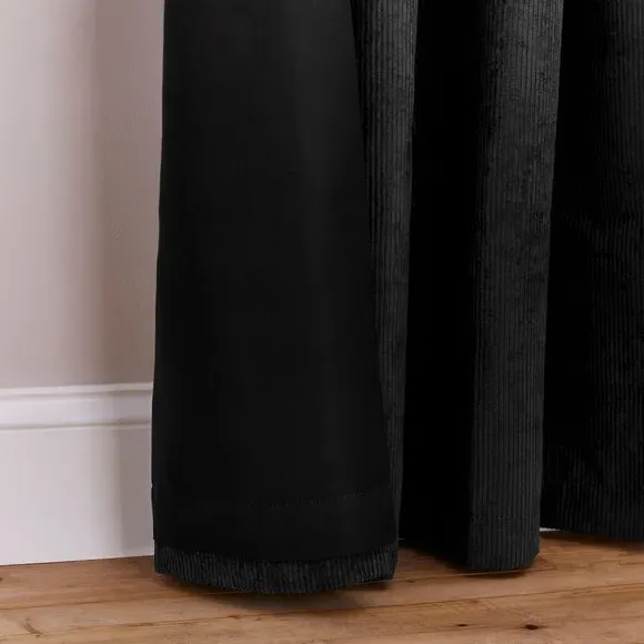 Cord Eyelet Curtains - Black, Polyester