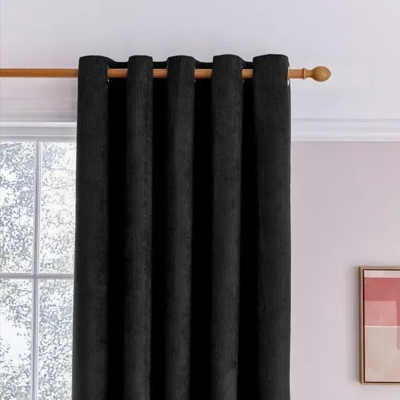 Cord Eyelet Curtains - Black, Polyester image