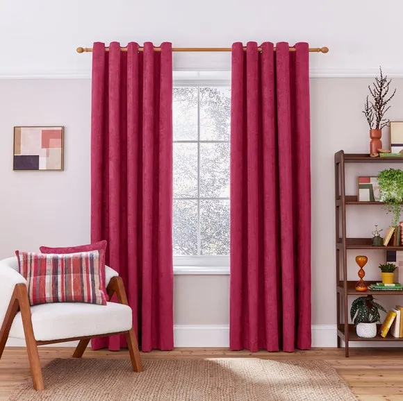 Cord Eyelet Curtains - Magenta, Polyester