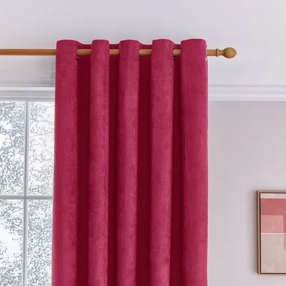 Cord Eyelet Curtains - Magenta, Polyester