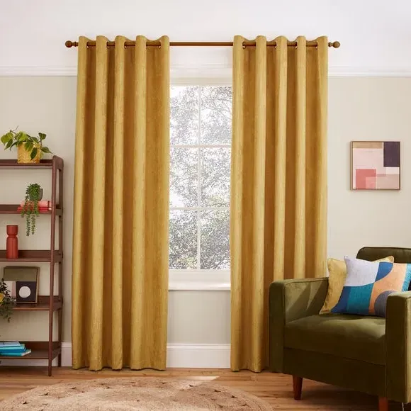 Cord Eyelet Curtains - Ochre, Polyester