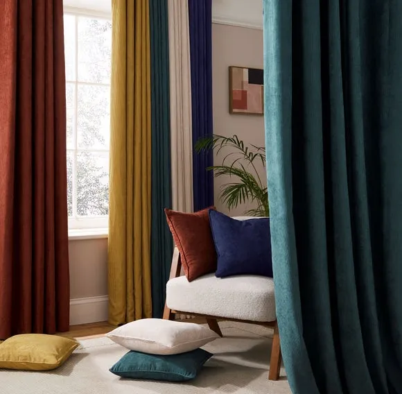 Cord Eyelet Curtains - Ochre, Polyester