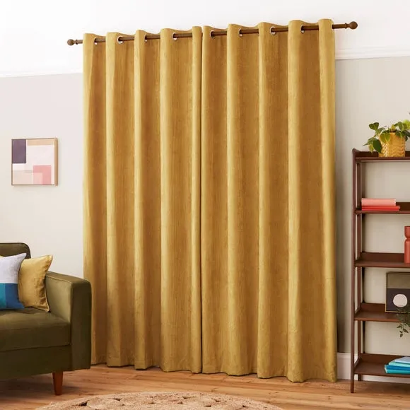 Cord Eyelet Curtains - Ochre, Polyester