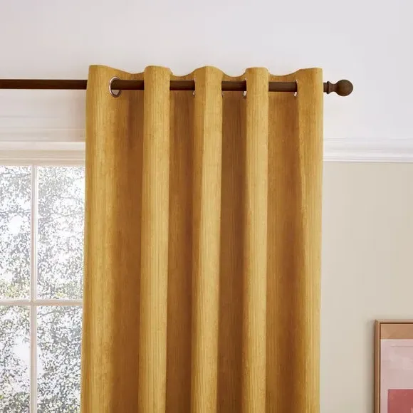 Cord Eyelet Curtains - Ochre, Polyester