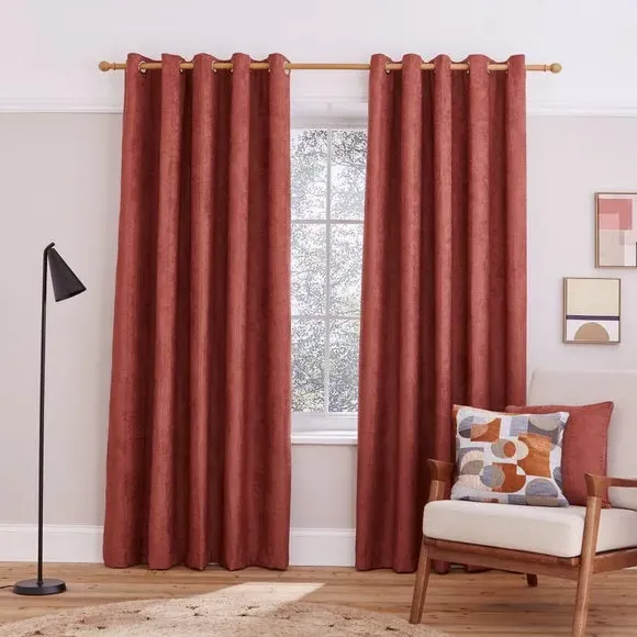 Cord Eyelet Curtains - Orange, Polyester