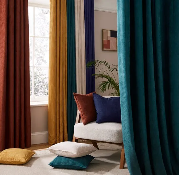 Cord Eyelet Curtains - Orange, Polyester