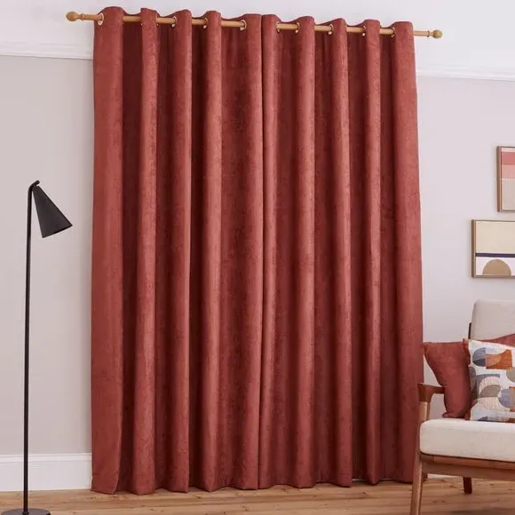 Cord Eyelet Curtains - Orange, Polyester
