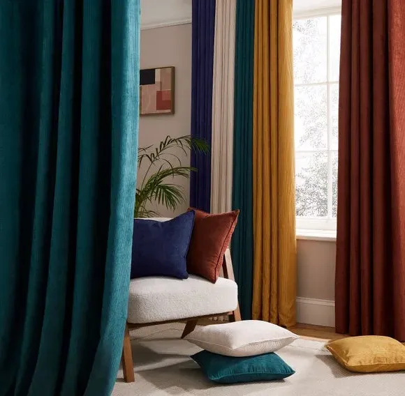Cord Eyelet Curtains - Orange, Polyester
