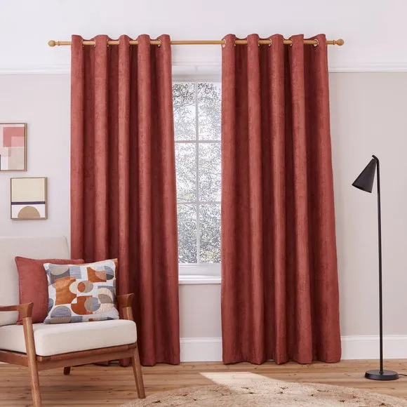Cord Eyelet Curtains - Orange, Polyester
