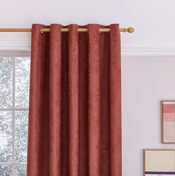 Cord Eyelet Curtains - Orange, Polyester